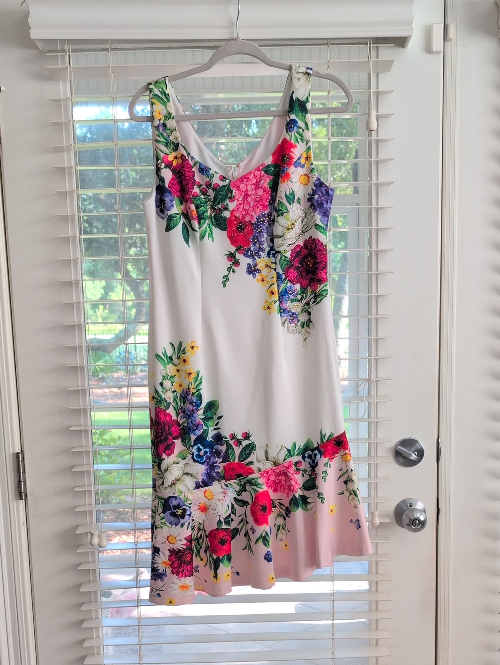 White Sleeveless Floral Design With Sequins And Beading  Summer Dress